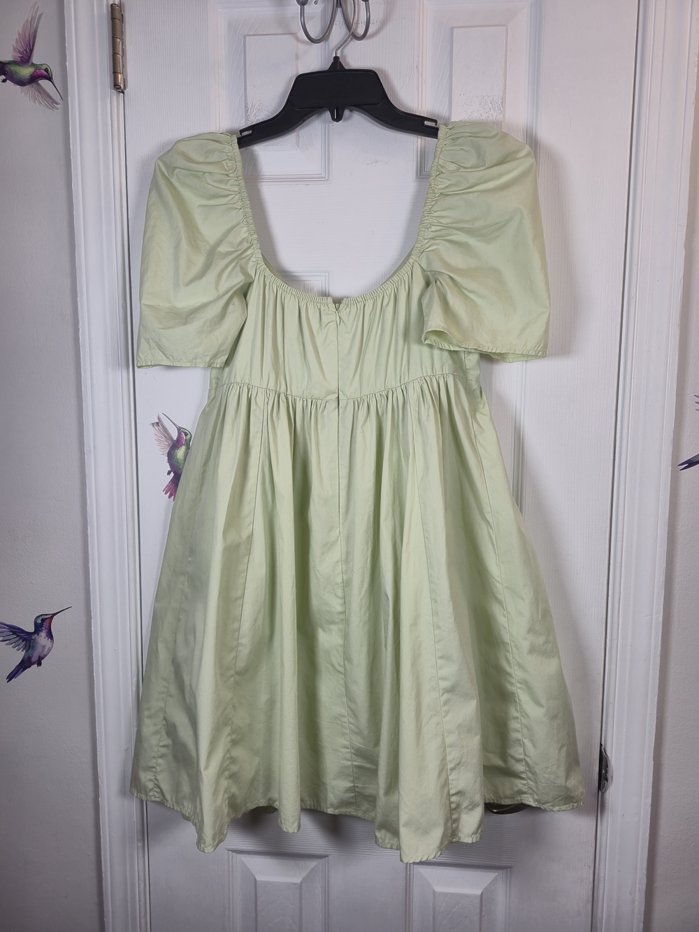 Abercrombie & Fitch Mint Green Puff Sleeve Tie Front Babydoll Mini Dress S Tall - Picture 4 of 6